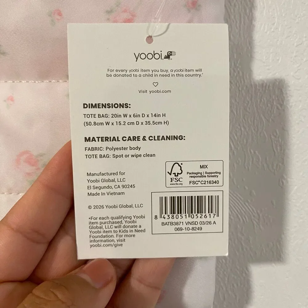 LoveShackFancy x Yoobi Kids Quilted Floral Tote Bag Pink School Travel NWT